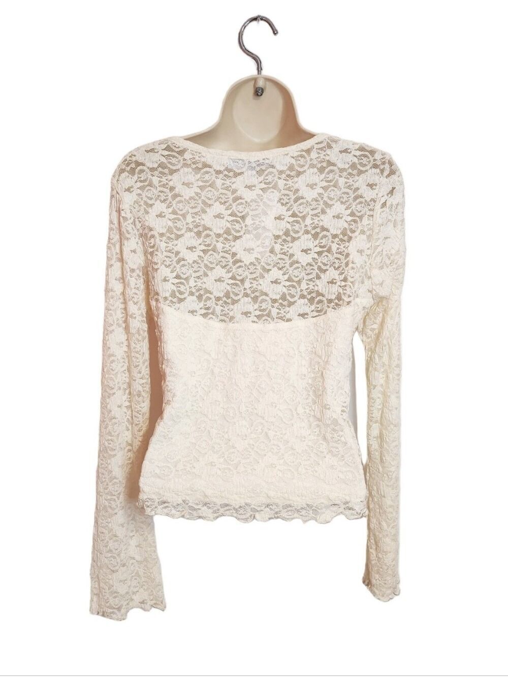 Madden Girl NEW Sheer Back Floral Lace Sweetheart Blouse Top Beige X-Large - Picture 3 of 8